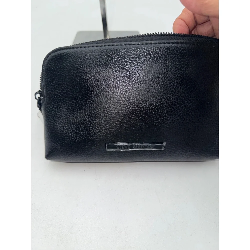Steve Madden BTRELL Wristlet Black Pebbled Faux Leather Triple Zip MO192525